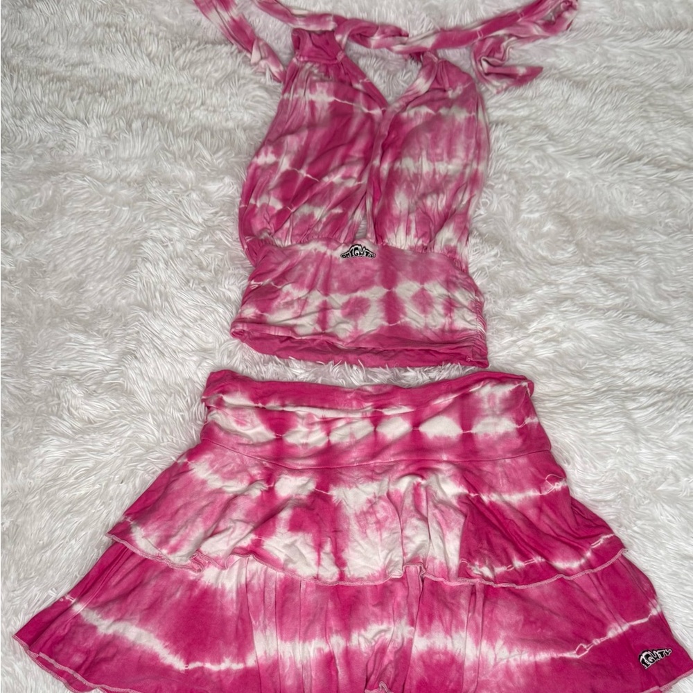 O'Mighty Vibrant Pink and White Mini Skirt